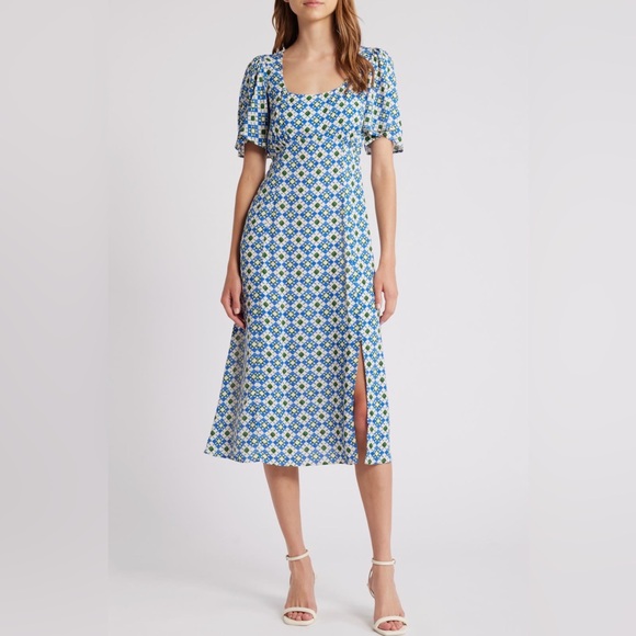 Blue Geometric Midi Dress - Picture 4 of 9